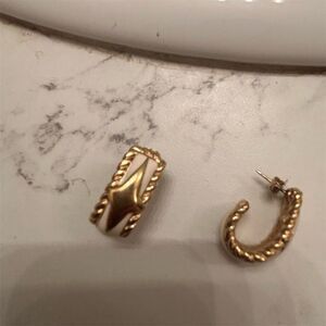Vintage Givenchy Gold Tone Rope Design Hoop Earrings Secure Lock Back
